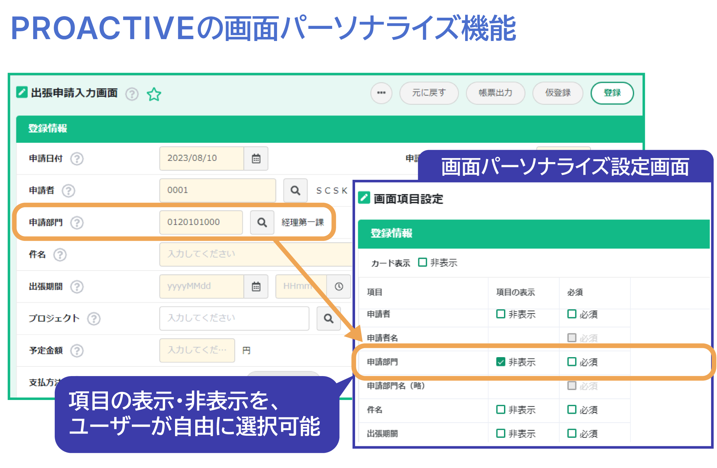 PROACTIVEの画面パーソナライズ機能